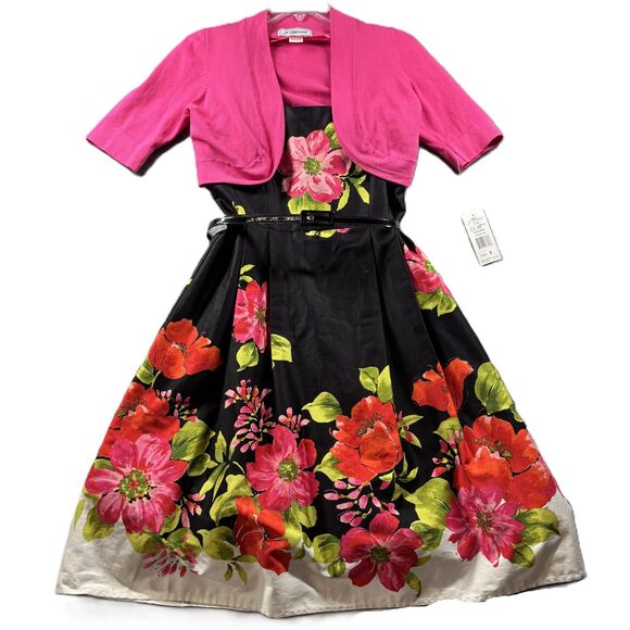 Jessica Howard NEW Fit Flare Dress Cardigan Floral Tulle Pink Floral Size 6 G357 - Picture 1 of 13